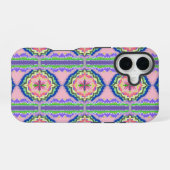 Kleurrijke Bloom Kaleidoscoop: Roze & Smaragd Mand iPhone 16 Hoesje (Achterkant horizontaal)