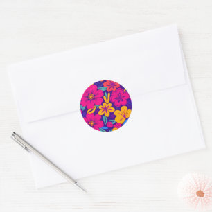 Kleurrijke Blooms-Dopamine Style-Retro bloemen Ronde Sticker