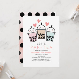Kleurrijke Boba Bubble Tea Feest Meisje 1e Verjaar Kaart