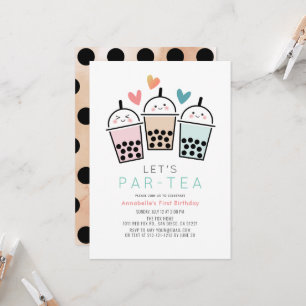 Kleurrijke Boba Bubble Tea Feestje 1e Verjaardag Kaart