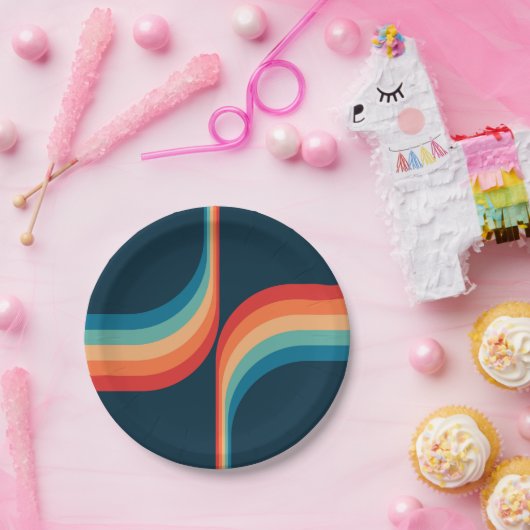 Kleurrijke bogen in retro-stijl papieren bordje (Feest)