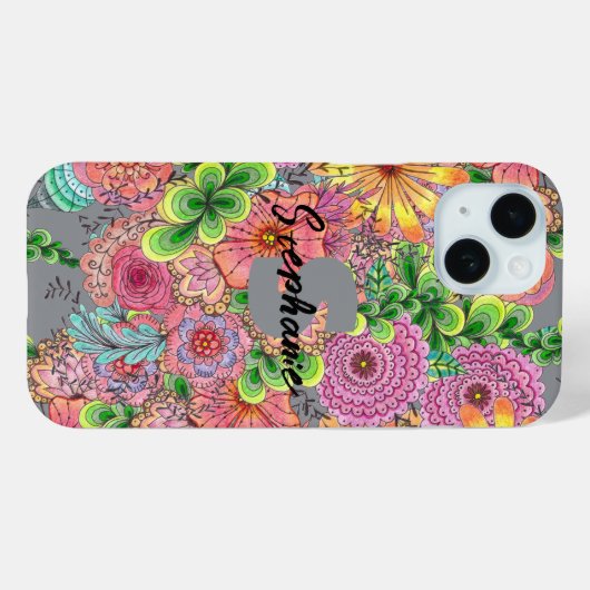 Kleurrijke Boheemse Bloemen | Naam en Initiaal Case-Mate iPhone Case (Achterkant (horizontaal))