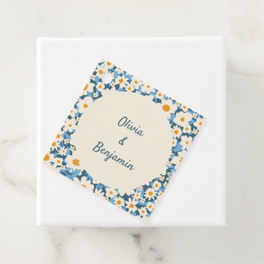 Kleurrijke Boho Blauw Wit Bloemen Aangepaste Bruil Bedankjes Labels (In situ)