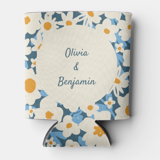 Kleurrijke Boho Blauw Wit Bloemen Aangepaste Bruil Blikjeskoeler (Voorkant)