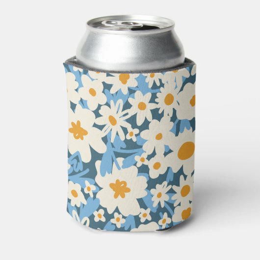 Kleurrijke Boho Blauw Wit Bloemen Aangepaste Bruil Blikjeskoeler (Blikje Achterkant)