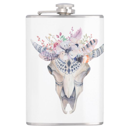 Kleurrijke Boho bloemen & schedel Heupfles (Voorkant)