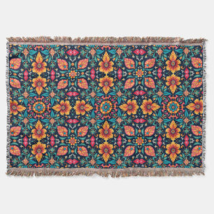 Kleurrijke Boho Bloemenpatroon Elegante Symmetrie Deken