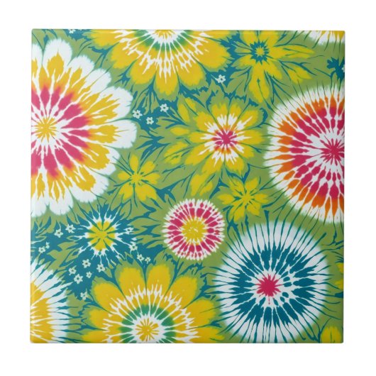 Kleurrijke Boho bloemenstropdas Dye Design Tegeltje (Voorkant)