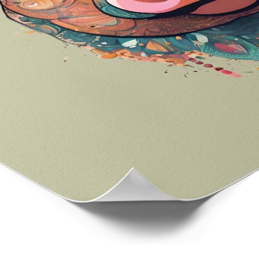 Kleurrijke Boho Bohemian Pig Whimsical Art in Sage Poster (Hoek)