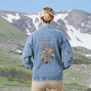 Kleurrijke Boho Feather Dreamcatcher Denim Jacket