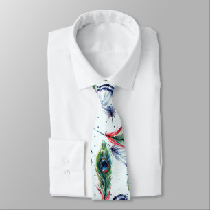 Kleurrijke Boho Feathers & Polka-Stippen Pattern Stropdas