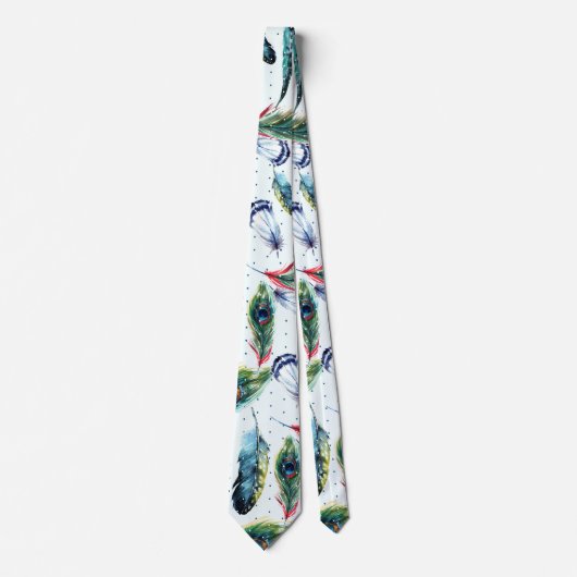 Kleurrijke Boho Feathers & Polka-Stippen Pattern Stropdas (Voorkant)