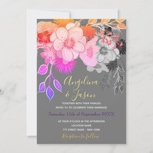 Kleurrijke Boho Floral bruiloft uitnodiging (Voorkant)