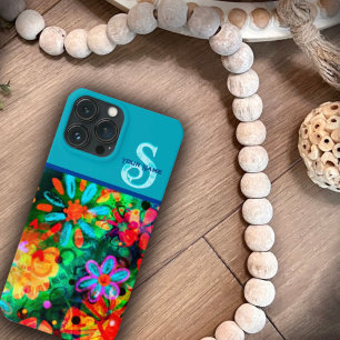 Kleurrijke Boho Floral Monogram Naam Inspirivity iPhone 13 Pro Max Hoesje
