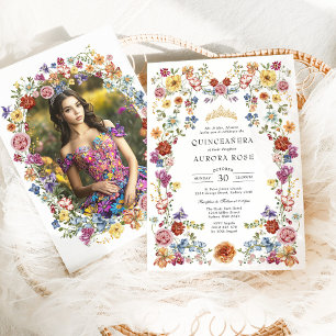 Kleurrijke Boho Floral Quinceañera Mis Quince Kaart