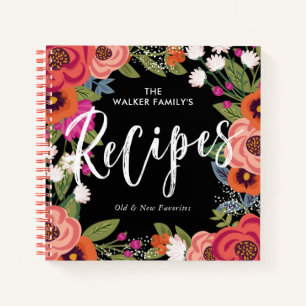 Kleurrijke Boho Flowers Brush Script Recipes  Notitieboek