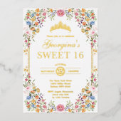 Kleurrijke Boho Garden Bloemen Sweet 16 Verjaardag Folie Uitnodiging (Voorkant)