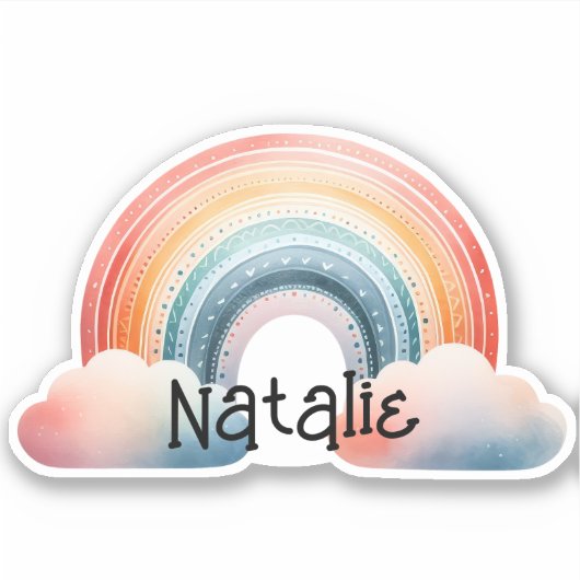 Kleurrijke Boho Regenboog Monogram Waterdicht Sticker (Voorkant)