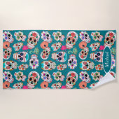 Kleurrijke Boho Sugar Skulls gepersonaliseerd Strandlaken (Voorkant)