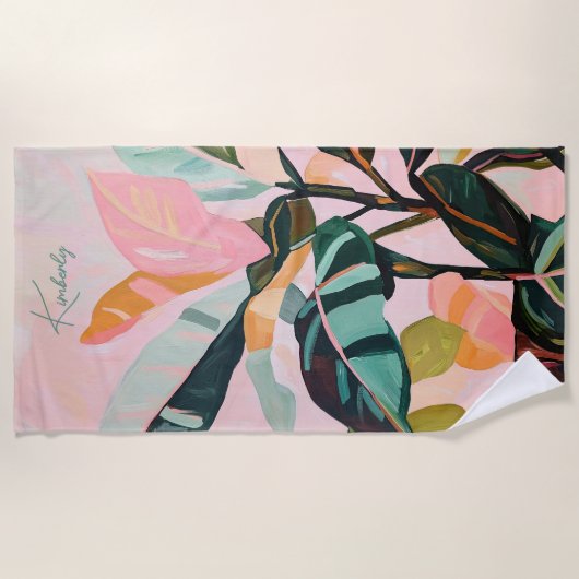 Kleurrijke Boho Tropical Foliage Palm Custom Name Strandlaken (Voorkant)