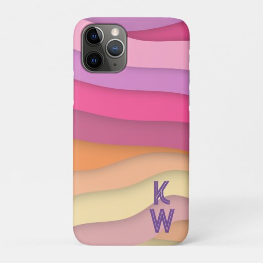 Kleurrijke Boho Wavy Stripes Monogram twee letters Case-Mate iPhone Case (Achterkant)