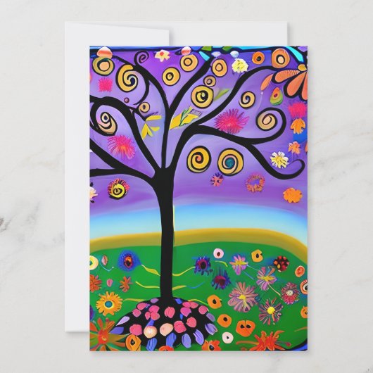 Kleurrijke Boho Whimsical Tree Bruiloft Kaart (Achterkant)