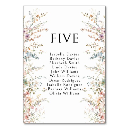 Kleurrijke Boho Wilde Bloem Bruiloft Tafel Nummers Kaart (Voorkant)