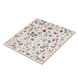 Kleurrijke Boho Wildflower Garden vlinder patroon Tegeltje