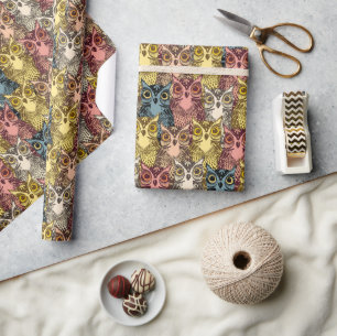 Kleurrijke Boho Woodland Uil Patroon Cadeaupapier