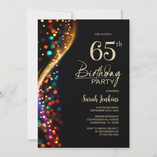 Kleurrijke Bokeh 65e verjaardagsfeest Kaart (Voorkant)