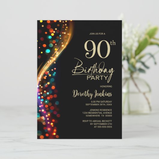 Kleurrijke Bokeh 90e verjaardagsfeestje Kaart (Staand voorkant)
