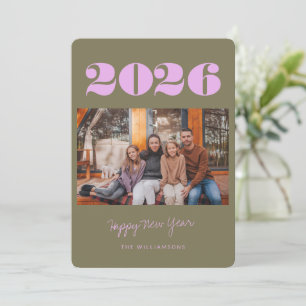 Kleurrijke Bold Boho Olive 2 Foto 2025 Nieuwjaar Feestdagenkaart
