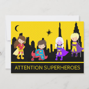 ** Kleurrijke Bold SUPERHEROS Kids Verjaardagsfees Kaart