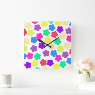 Kleurrijke Bold Y2K Wildflower Vibrant Home Decor Vierkante Klok