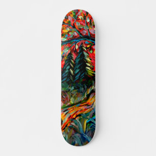 Kleurrijke bomen en rivierschilderijen skateboard