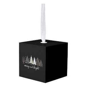 Kleurrijke Bomen Kerstvakantie Winter Kubus Ornament