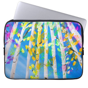 Kleurrijke bomen met neonbladeren schilderen laptop sleeve