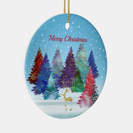 kleurrijke bomen rendierkerst keramisch ornament (Rechts)