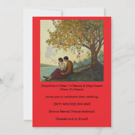 Kleurrijke boom die een paar uitnodigingen observe