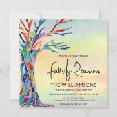 Kleurrijke boom familie reünie kaart (Voorkant)