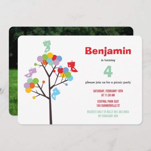 Kleurrijke Boom Schattige Vogels Kind Verjaardagsf Kaart (Voorkant / Achterkant)