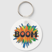 Kleurrijke BOOM-strip Keychain in Pop Art-stijl