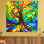 Kleurrijke boom van het Glas in lood van het Leven Canvas Afdruk (Insitu (Woonkamer))