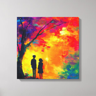 Kleurrijke boom van liefde canvas afdruk