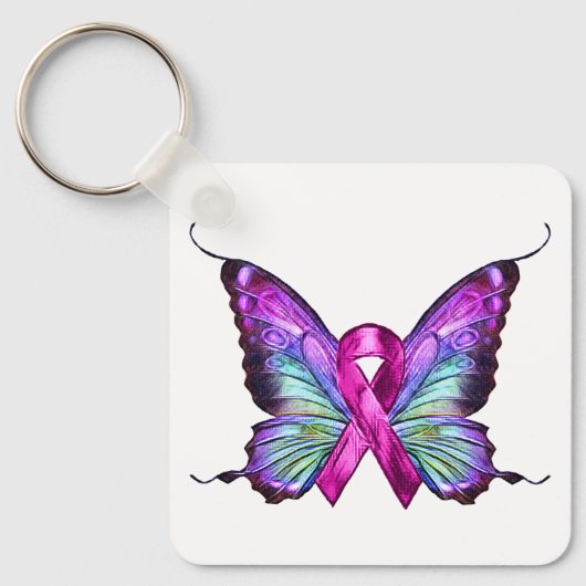 Kleurrijke borstkankerbewustzijnsvlinder sleutelhanger (Voorkant)