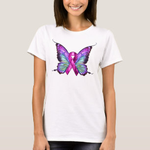 Kleurrijke borstkankerbewustzijnsvlinder t-shirt