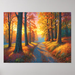 Kleurrijke bosbloemen en herfstkleuren kunst poster