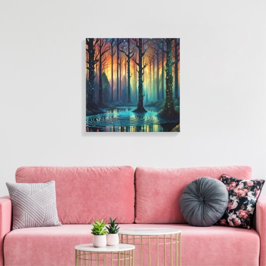 Kleurrijke boslandschap Moderne digitale kunst Canvas Afdruk (Insitu (Woonkamer))