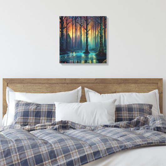 Kleurrijke boslandschap Moderne digitale kunst Canvas Afdruk (Insitu (Slaapkamer))
