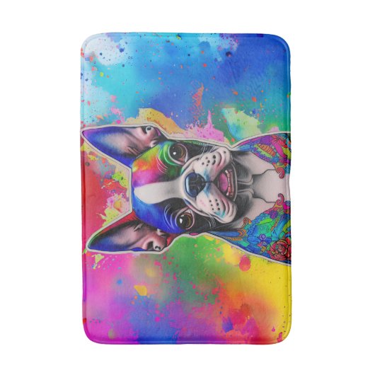 Kleurrijke Boston Terrier Paint Splashes Badmat (Voorkant Verticaal)